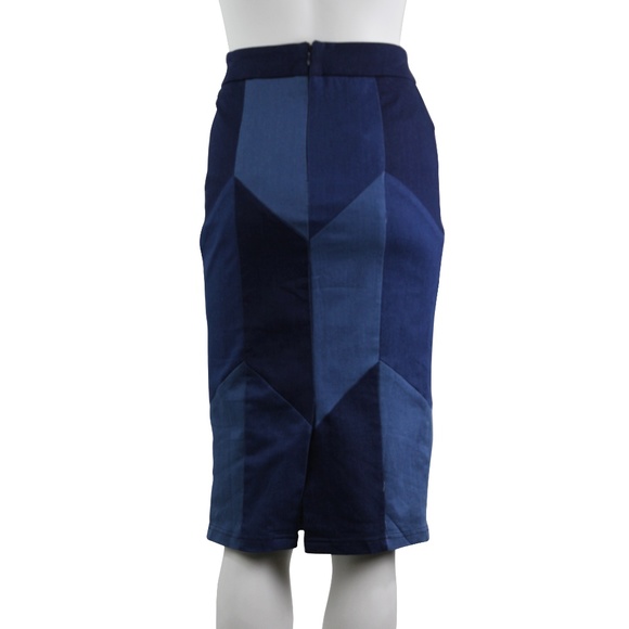 Gracia Patched Denim Jean High Waist Pencil Skirt - Picture 2 of 3